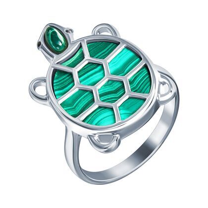Кольцо из серебра 925 пробы с малахитами и фианитами (18)