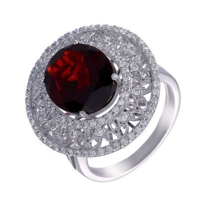 Кольцо из белого золота 750 пробы с бриллиантами и гранатом (17)
