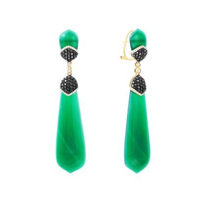 Серьги из золота 585 пробы с агатом, бриллиантами и бриллиантами облагороженными