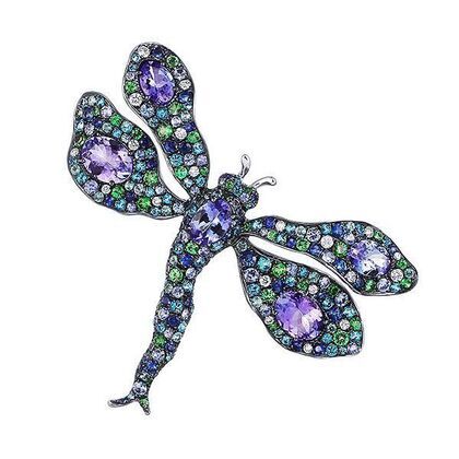 Брошь-подвеска из белого золота 585 пробы с танзанитами, бриллиантами, сапфирами, топазами и цаворитами