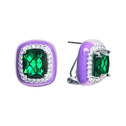 Серьги из серебра 925 пробы с фианитами, ювелирным стеклом и эмалью