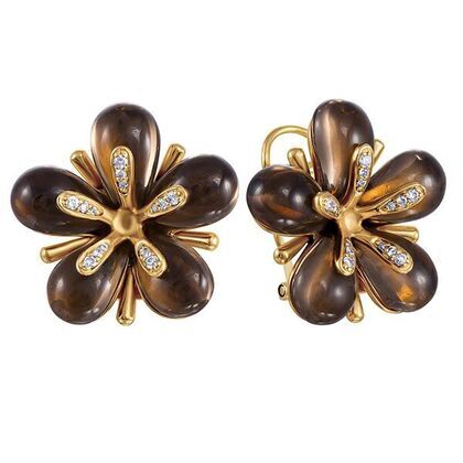 Серьги из золота 585 пробы с бриллиантами и раухтопазами