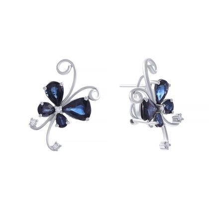 Серьги из белого золота 585 пробы с бриллиантами и сапфирами