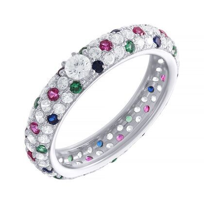 Кольцо из серебра б/п (справка) пробы с фианитами (17,5)