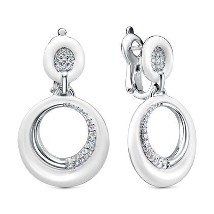 Серьги из серебра 925 пробы с фианитами и эмалью