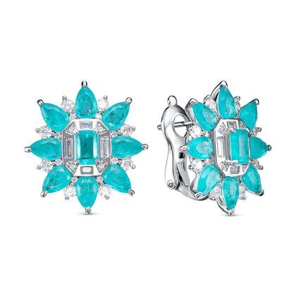 Серьги из серебра 925 пробы с фианитами и ювелирным стеклом