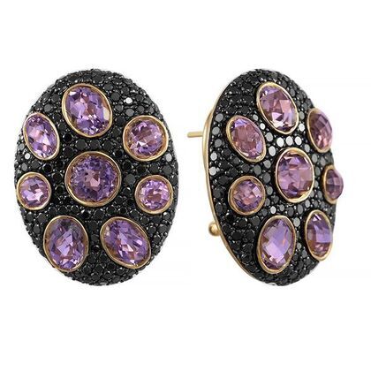 Серьги из золота 585 пробы с аметистами и бриллиантами