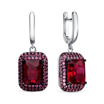 Серьги из серебра 925 пробы с ювелирным стеклом и фианитами