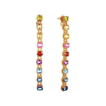Серьги из серебра 925 пробы с сапфирами, кианитами, перидотами и цветными полудрагоценными камнями