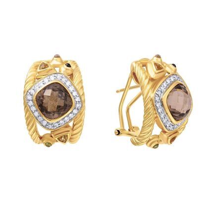 Серьги из золота 585 пробы с бриллиантами и цветными полудрагоценными камнями