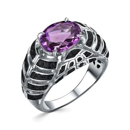 Кольцо из серебра 925 пробы с аметистами и шпинелью (18,5)