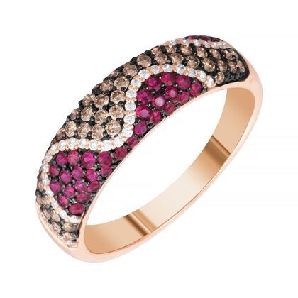 Кольцо из розового золота 585 пробы с рубинами и бриллиантами (18,5)