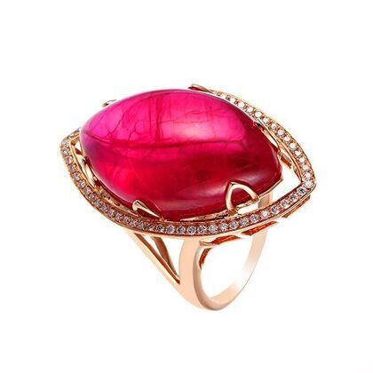 Кольцо из розового золота 585 пробы с рубином выращенным и бриллиантами (17,25)