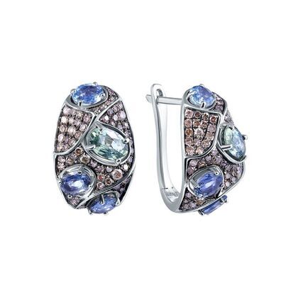 Серьги из белого золота 585 пробы с сапфирами и бриллиантами