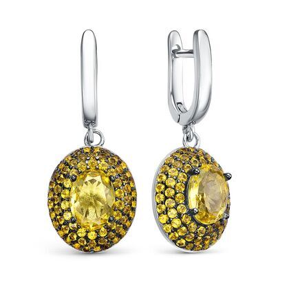Серьги из серебра 925 пробы с ювелирным стеклом и фианитами