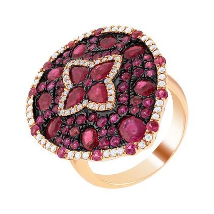Кольцо из розового золота 585 пробы с рубинами и бриллиантами