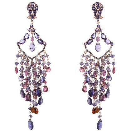 Серьги из серебра 925 пробы с иолитами, турмалинами и фианитами