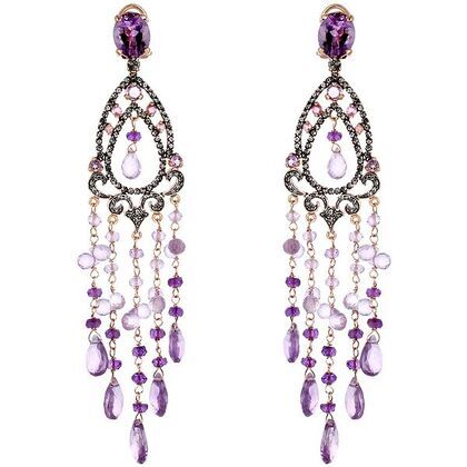 Серьги из серебра 925 пробы с аметистами и фианитами
