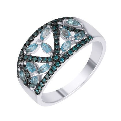 Кольцо из белого золота 585 пробы с бриллиантами облагороженными и топазами