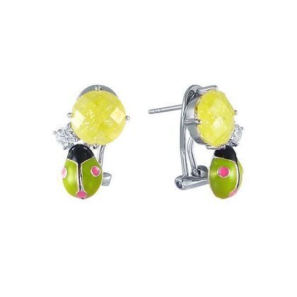Серьги из серебра 925 пробы с эмалью, фианитами и ювелирным стеклом