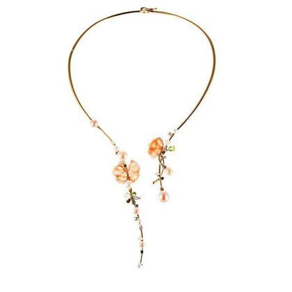 Колье из серебра 925 пробы с агатом, жемчугом к. речным, лунным камнем (адулярами) и фианитами (45)