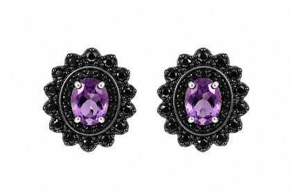 Серьги из серебра 925 пробы с аметистами и шпинелью