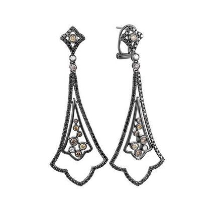 Серьги из черного золота 585 пробы с бриллиантами и бриллиантами облагороженными