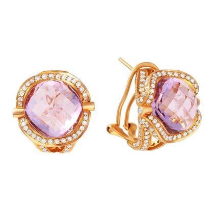 Серьги из розового золота 585 пробы с аметистами и бриллиантами