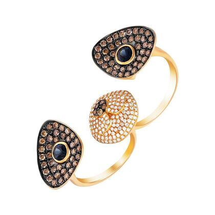 Кольцо из розового золота 750 пробы с бриллиантами и сапфирами