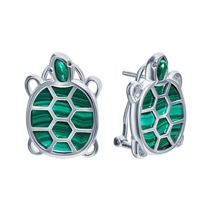 Серьги из серебра 925 пробы с малахитами и фианитами