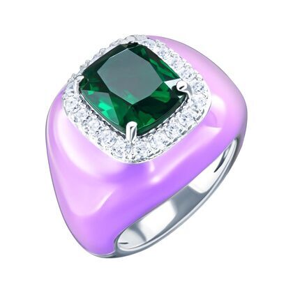 Кольцо из серебра 925 пробы с фианитами, ювелирным стеклом и эмалью (19)