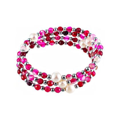 Браслет из стали с гематитами, агатом и культивированным жемчугом