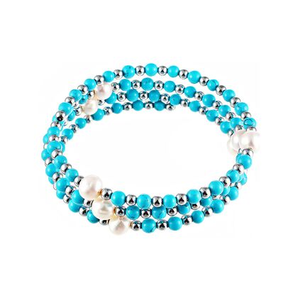 Браслет из стали с говлитами, гематитами и культивированным жемчугом