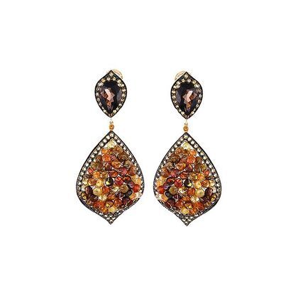 Серьги из серебра 925 пробы с цветными полудрагоценными камнями