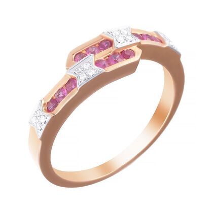 Кольцо из розового золота 585 пробы с рубинами и бриллиантами (16,5)
