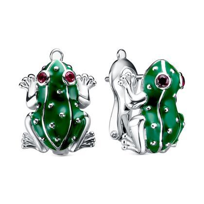 Серьги из серебра 925 пробы с фианитами и эмалью