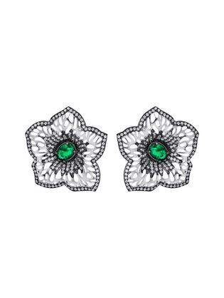 Серьги из серебра 925 пробы с ювелирным стеклом и фианитами
