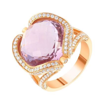 Кольцо из розового золота 585 пробы с аметистом и бриллиантами (18,25)