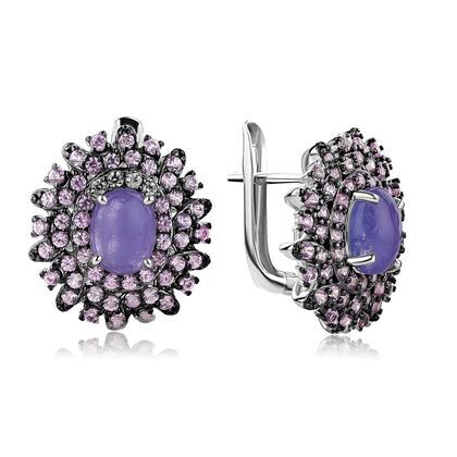 Серьги из серебра 925 пробы с сапфирами и танзанитами