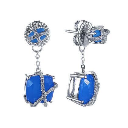 Серьги из серебра 925 пробы с халцедонами и фианитами