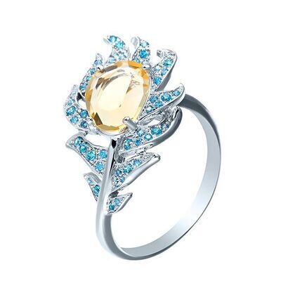 Кольцо из серебра 925 пробы с цитринами и фианитами (17,75)