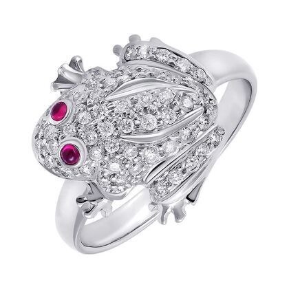 Кольцо из белого золота 750 пробы с рубинами и бриллиантами