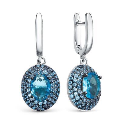 Серьги из серебра 925 пробы с ювелирным стеклом и фианитами