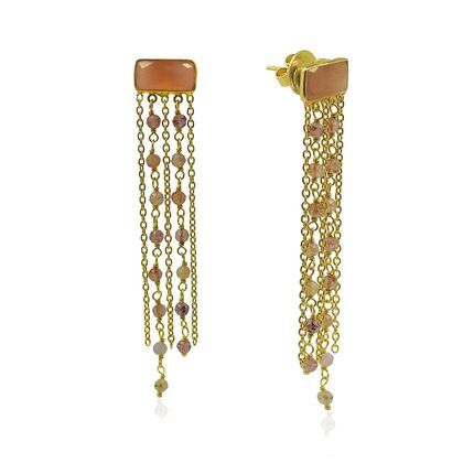 Серьги из серебра 925 пробы с лунным камнем (адулярами) и кварцем