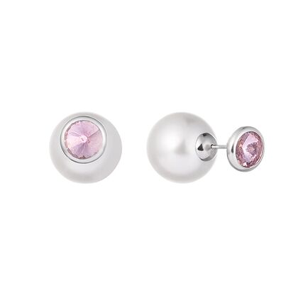 Серьги из серебра 925 пробы с ювелирным стеклом и жемчугом майорика