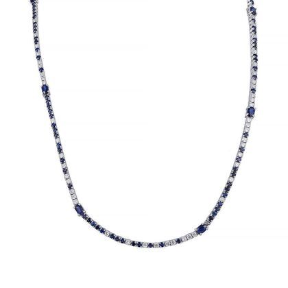 Колье из белого золота 750 пробы с бриллиантами и сапфирами