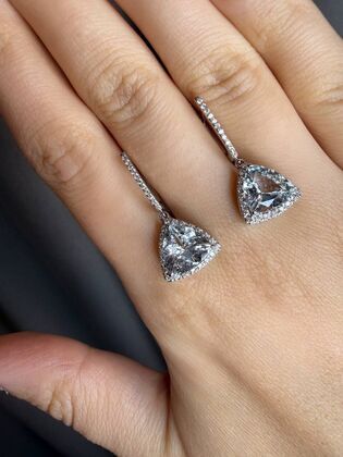 Серьги из белого золота 585 пробы с бриллиантами и аквамаринами