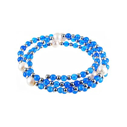 Браслет из стали с гематитами, агатом и культивированным жемчугом