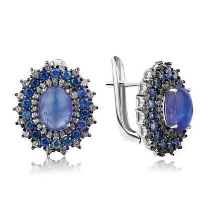 Серьги из серебра 925 пробы с сапфирами, танзанитами и топазами