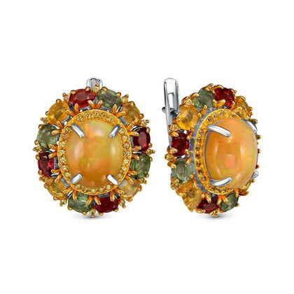 Серьги из серебра 925 пробы с опалами и сапфирами